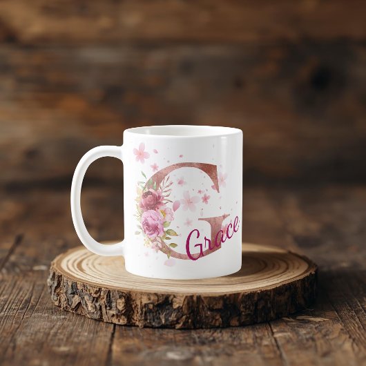 Personalized Floral Initial Mug – Letter G Kaffeetasse