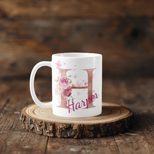 Personalized Floral Initial Mug – Letter H Kaffeetasse