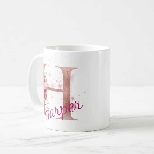 Personalized Floral Initial Mug – Letter H Kaffeetasse (Vorderseite Links)