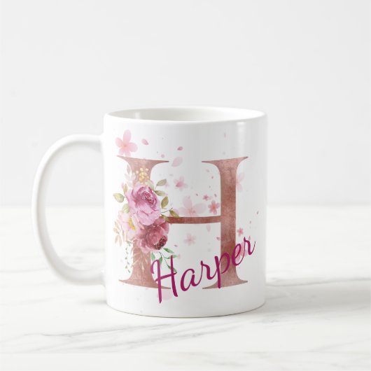 Personalized Floral Initial Mug – Letter H Kaffeetasse (Links)