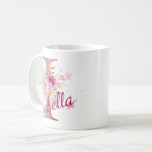 Personalized Floral Initial Mug – Letter I Kaffeetasse (Vorderseite Links)