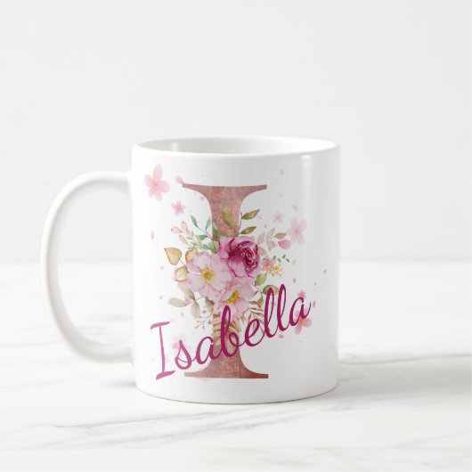 Personalized Floral Initial Mug – Letter I Kaffeetasse (Links)
