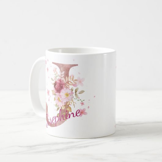 Personalized Floral Initial Mug – Letter J Kaffeetasse (Vorderseite Links)