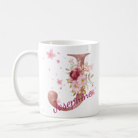 Personalized Floral Initial Mug – Letter J Kaffeetasse (Links)