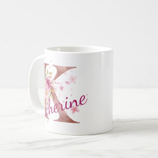 Personalized Floral Initial Mug – Letter K Kaffeetasse (Vorderseite Links)