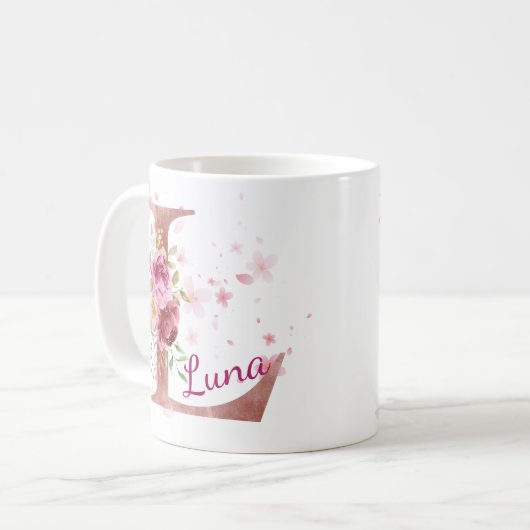 Personalized Floral Initial Mug – Letter L Kaffeetasse (Vorderseite Links)