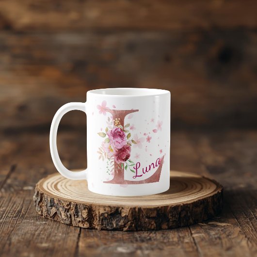 Personalized Floral Initial Mug – Letter L Kaffeetasse