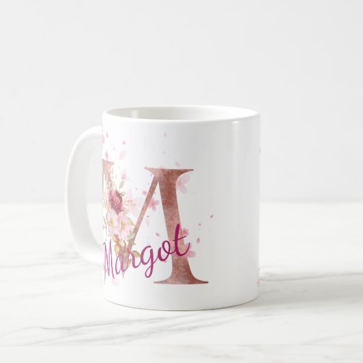 Personalized Floral Initial Mug – Letter M Kaffeetasse (Vorderseite Links)