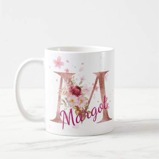 Personalized Floral Initial Mug – Letter M Kaffeetasse (Links)