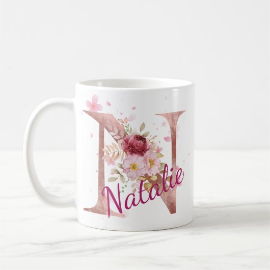 Personalized Floral Initial Mug – Letter N Kaffeetasse (Links)