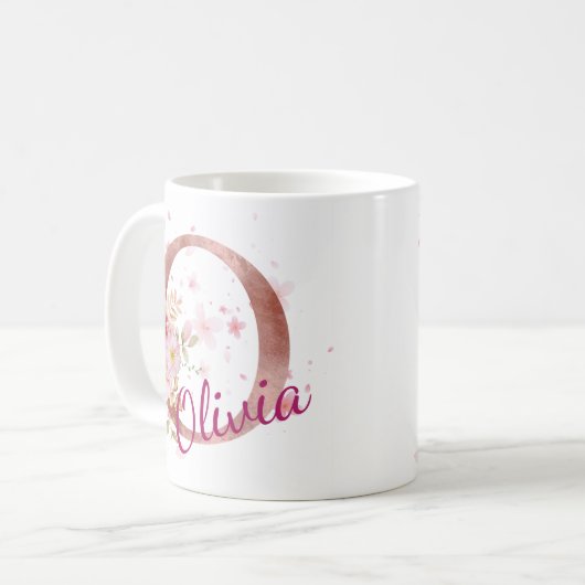 Personalized Floral Initial Mug – Letter O Kaffeetasse (Vorderseite Links)