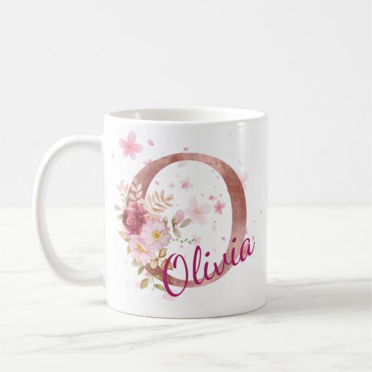 Personalized Floral Initial Mug – Letter O Kaffeetasse (Links)