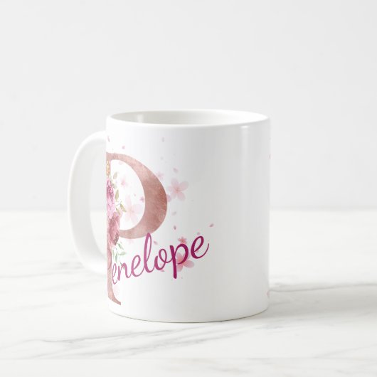 Personalized Floral Initial Mug – Letter P Kaffeetasse (Vorderseite Links)