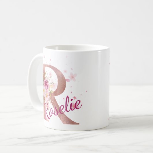 Personalized Floral Initial Mug – Letter R Kaffeetasse (Vorderseite Links)