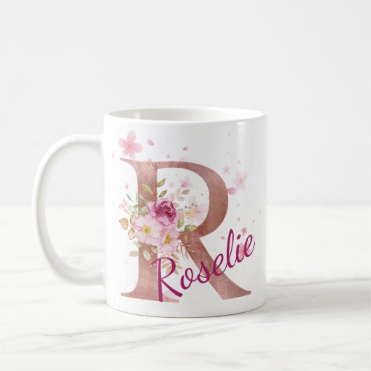 Personalized Floral Initial Mug – Letter R Kaffeetasse (Links)