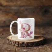 Personalized Floral Initial Mug – Letter R Kaffeetasse