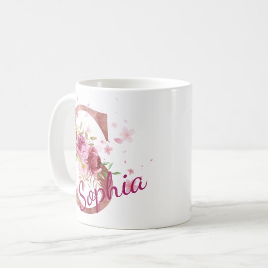 Personalized Floral Initial Mug – Letter S Kaffeetasse (Vorderseite Links)