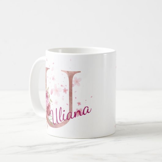 Personalized Floral Initial Mug – Letter U Kaffeetasse (Vorderseite Links)