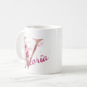 Personalized Floral Initial Mug – Letter V Kaffeetasse (Vorderseite Links)