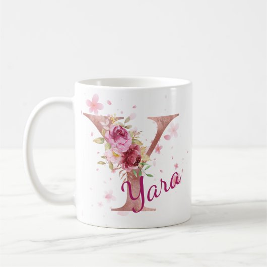 Personalized Floral Initial Mug – Letter Y Kaffeetasse (Links)