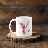 Personalized Floral Initial Mug – Letter Y Kaffeetasse