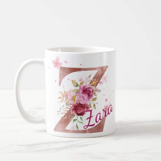 Personalized Floral Initial Mug – Letter Z Kaffeetasse (Links)