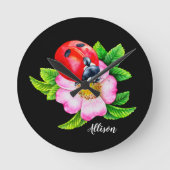 Personalized Floral Ladybug Runde Wanduhr (Vorderseite)