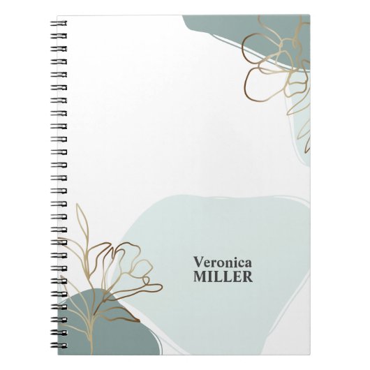 Personalized Floral Modern Mint and Gold Notebook Notizblock (Vorderseite)