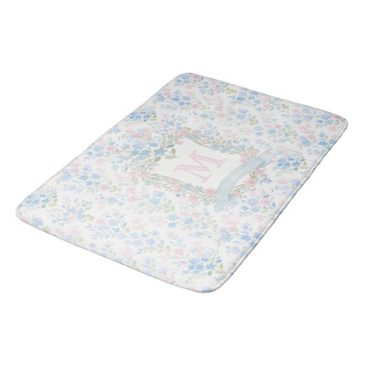 Personalized Floral Monogram Bath Mat Badematte (Schrägansicht)