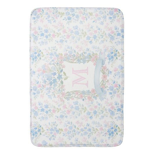 Personalized Floral Monogram Bath Mat Badematte (Vorderseite Vertikal)