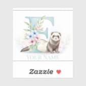 Personalized Floral Monogram 'F' with Cute Ferret  Aufkleber (Blatt)