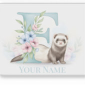 Personalized Floral Monogram 'F' with Cute Ferret Aufkleber (Vorderseite)
