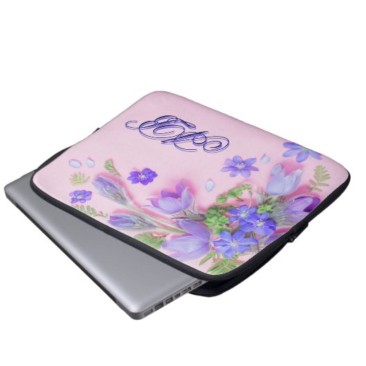Personalized Floral Monogram Laptop Sleeve – 13"  (Vorne Knopf)