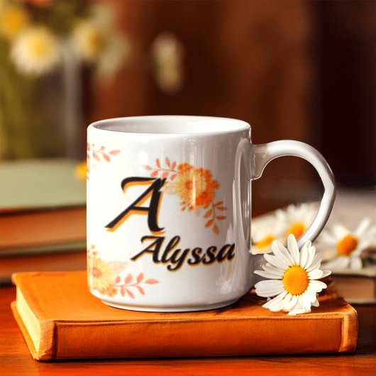 Personalized Floral Monogram Mug - Custom Name & I Tasse