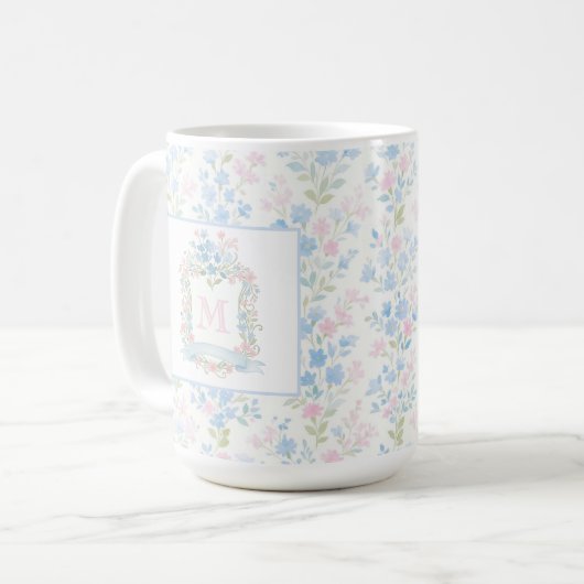 Personalized Floral Monogram Mug Kaffeetasse (Vorderseite Links)