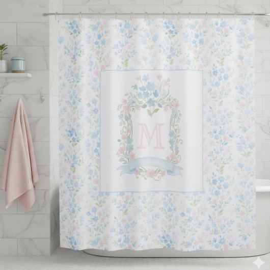Personalized Floral Monogram Shower Curtain Duschvorhang