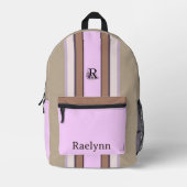 Personalized Floral Monogram Striped Backpack Bedruckter Rucksack (Vorderseite)