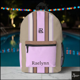 Personalized Floral Monogram Striped Backpack Bedruckter Rucksack
