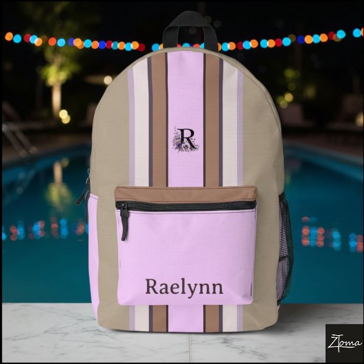Personalized Floral Monogram Striped Backpack Bedruckter Rucksack