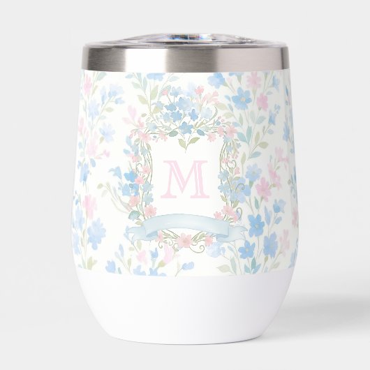 Personalized Floral Monogram Thermal Wine Tumbler (Vorderseite)