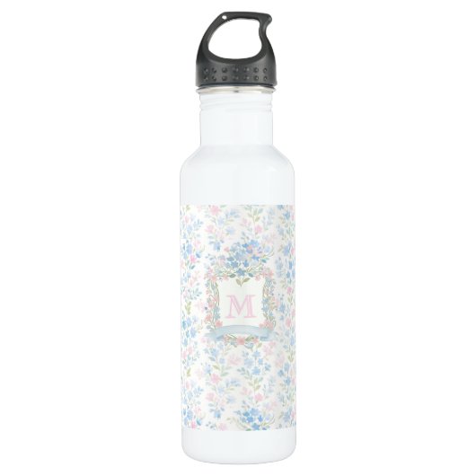 Personalized Floral Monogram Water Bottle Edelstahlflasche (Vorderseite)
