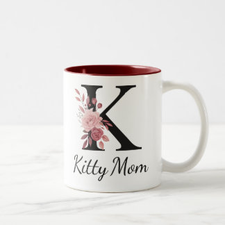 Personalized Floral Mug – Letter K with Name Kara  Zweifarbige Tasse