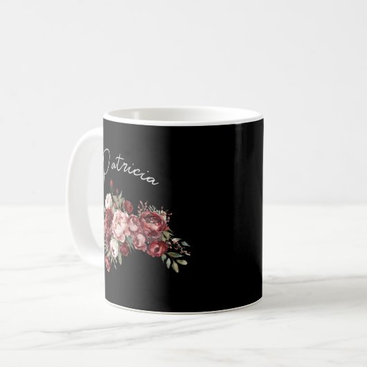 Personalized Floral Name Kaffeetasse (Vorderseite Links)