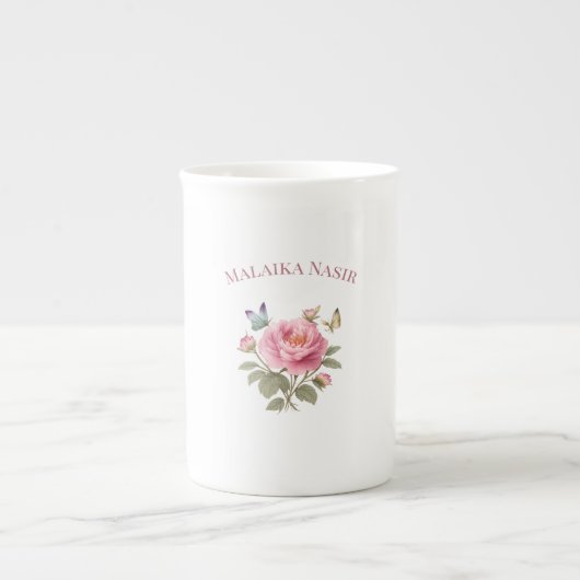 Personalized Floral Name Mug | Elegant Pink Peony  Porzellantasse (Vorderseite)