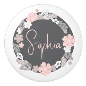 Personalized Floral Name Pink Keramikknauf (Vorderseite)