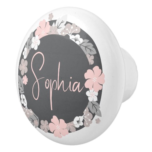 Personalized Floral Name Pink Keramikknauf (Rechts)