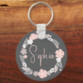 Personalized Floral Name Pink Schlüsselanhänger (Rückseite)