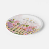 Personalized Floral Picket Fence Hydrangea Bridal  Pappteller (Schrägansicht)