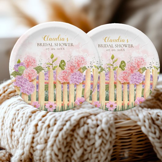 Personalized Floral Picket Fence Hydrangea Bridal  Pappteller