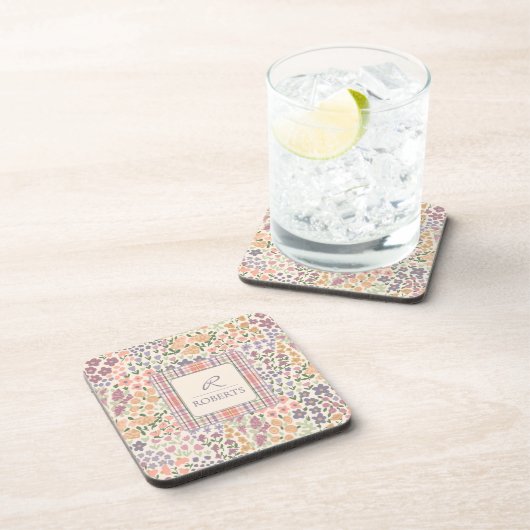 Personalized Floral & Plaid Coaster Set Getränkeuntersetzer (Rechte Seite)
